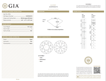 1.01 CT GIA Old European Cut Natural Diamond Ring L VS1