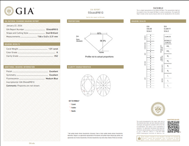 1.01 CT GIA Oval Brilliant Natural Diamond K VS2 XX