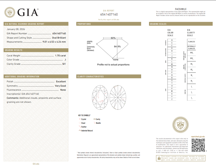 1.70 CT GIA Oval Brilliant Natural Diamond J SI1