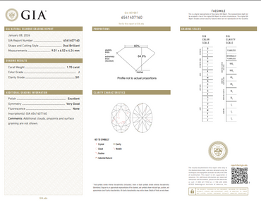 1.70 CT GIA Oval Brilliant Natural Diamond J SI1