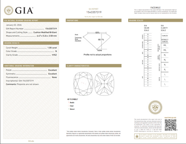 1.00 CT GIA Cushion Modified Brilliant Natural Diamond N VVS2