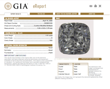 1.01 CT GIA Cushion Modified Brilliant Natural Diamond E VS1