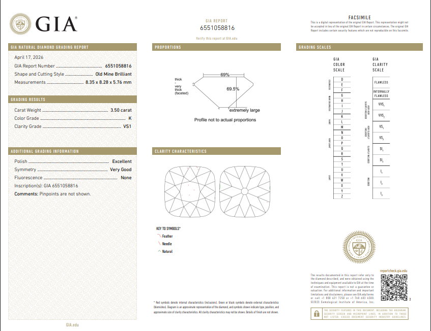 3.50 CT GIA Old Mine Cut Natural Diamond K VS1
