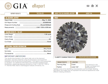 1.08 CT GIA Round Brilliant Natural Diamond I SI1
