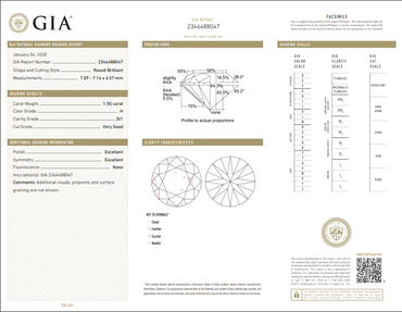 1.50 CT GIA Round Brilliant Natural Diamond H SI1