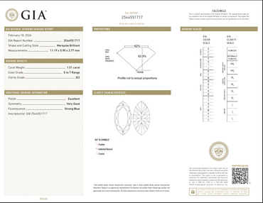 1.51 CT GIA Marquise Brilliant Natural Diamond S to T SI2