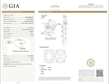 1.01 CT GIA Cushion Brilliant Natural Diamond Fancy Yellow-Brown VS1