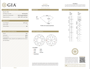 2.07 CT GIA Old European Brilliant Natural Diamond F SI2