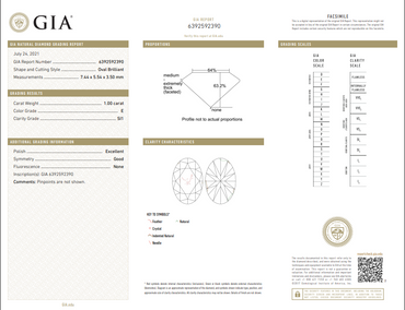 1.00 CT GIA Oval Brilliant Natural Diamond E SI1