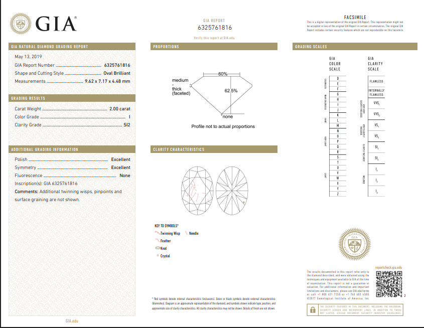 2.00 CT GIA Oval Brilliant Natural Diamond I SI2