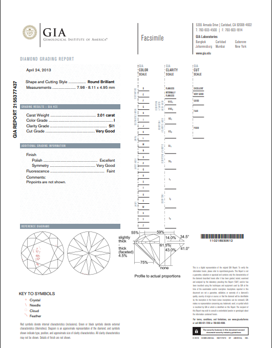 2.01 CT GIA Round Brilliant Natural Diamond H SI1