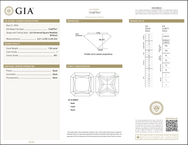 1.26 CT GIA Radiant Cut Natural Diamond I VS1