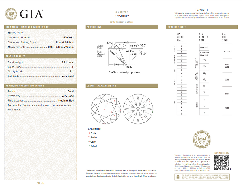 GIA 2.01 CT Natural Round Brilliant E SI2 -61