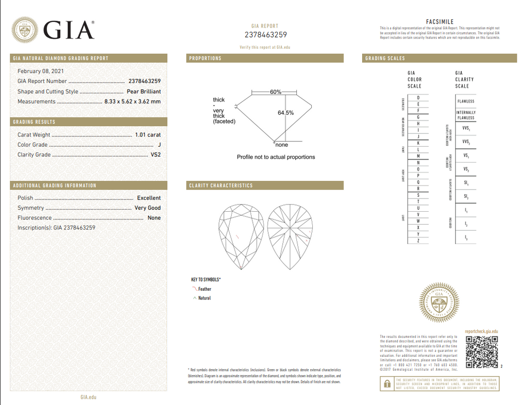 GIA Natural 1.01 CT Pear Cut J VS2