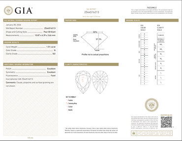 GIA 1.51 CT Natural Pear Brilliant N SI2 EX EX