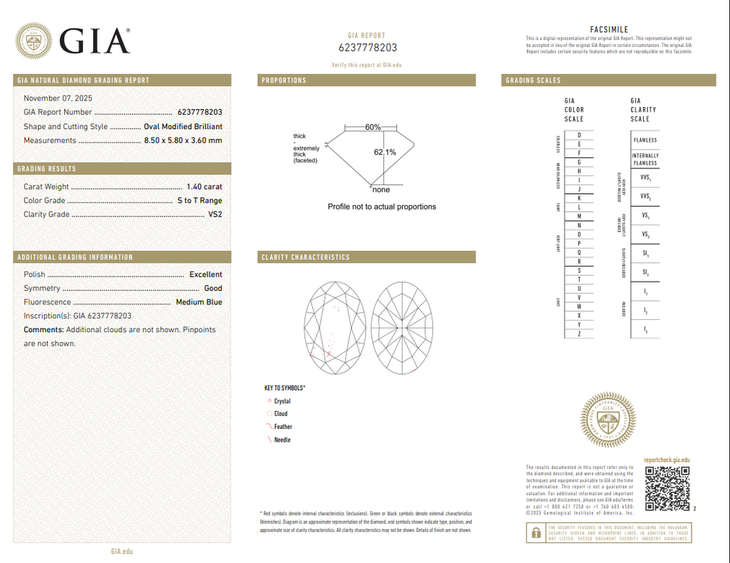 GIA 1.40 CT Natural Oval Modified Brilliant ST VS2