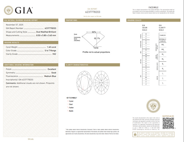 GIA 1.40 CT Natural Oval Modified Brilliant ST VS2