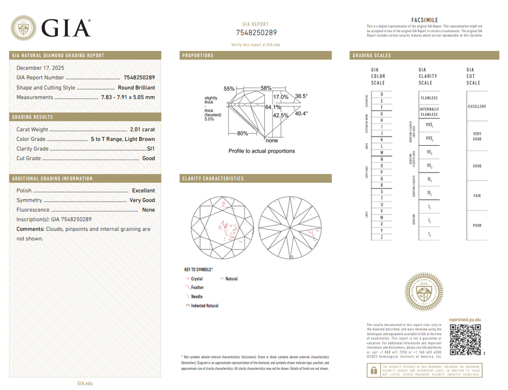 GIA 2.01 CT Natural Round Brilliant ST Light Brown SI1