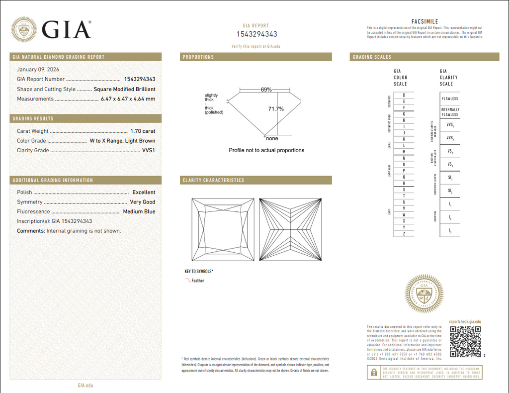 GIA 1.70 CT Natural Princess Cut WX Light brown VVS1