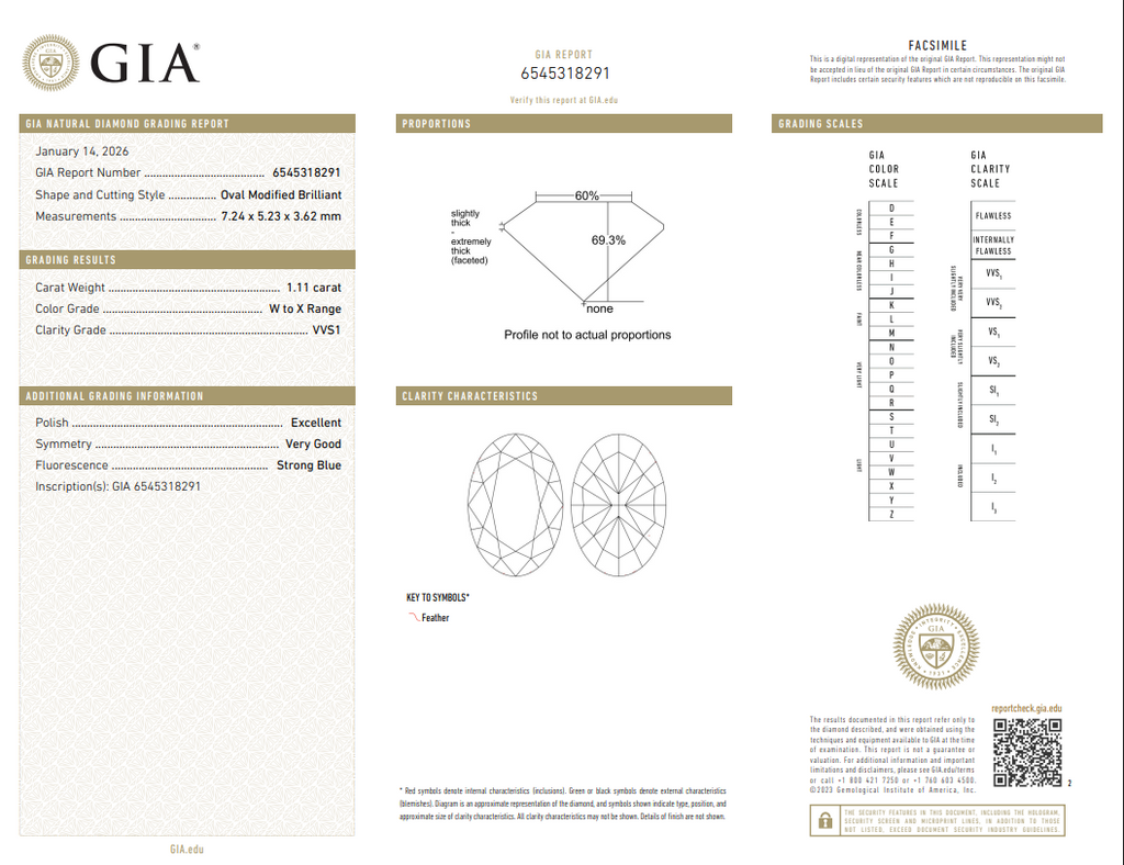 GIA 1.11 CT Natural Oval Brilliant WX VVS1 EX VG