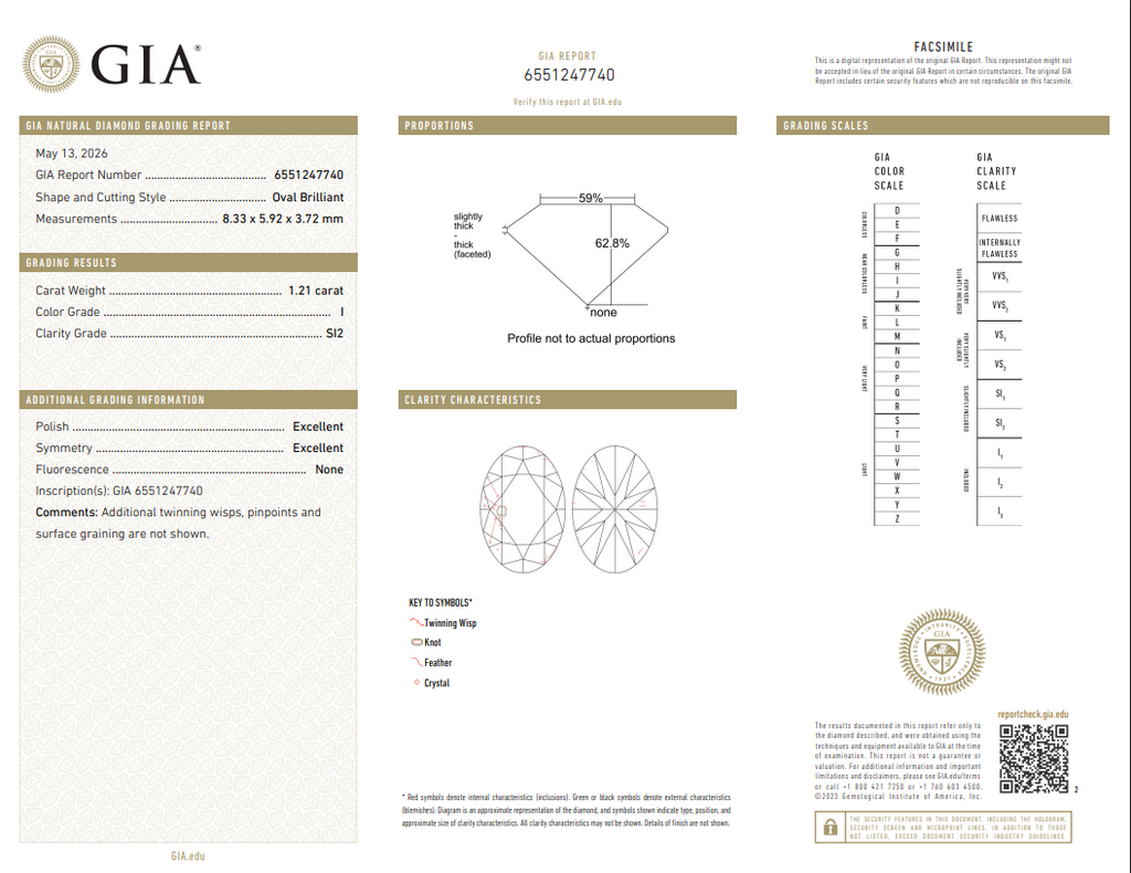 GIA 1.21 CT Natural Oval Brilliant I SI2 EX EX