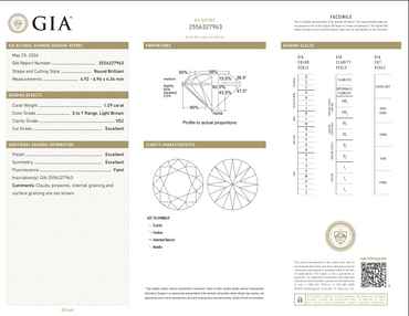 GIA 1.29 CT Natural Round Brilliant ST Light Brown VS2 XXX