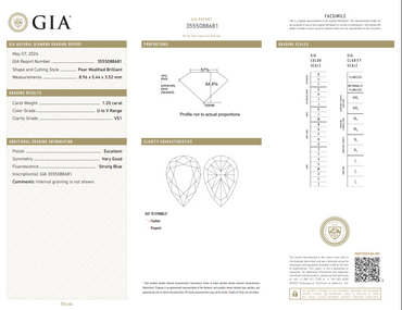 GIA 1.20 CT Natural Pear Modified Brilliant U-V VS1 EX VG