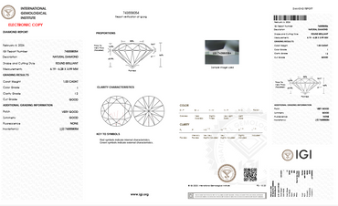 IGI 1.00 CT Natural Round Brilliant I I2