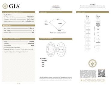 GIA 1.12 CT Natural Oval Brilliant M SI2 EX VG