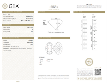 GIA 1.01 CT Natural Oval Brilliant I SI2 EX VG