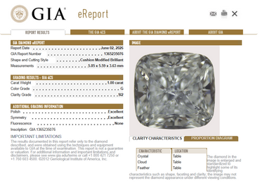 GIA 1.00 CT Natural Cushion G SI2 EX EX