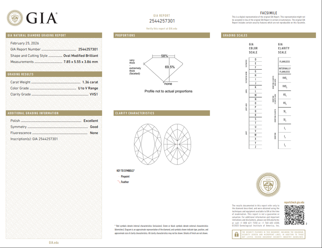 GIA 1.36 CT Natural Oval Modified Brilliant UV VVS1