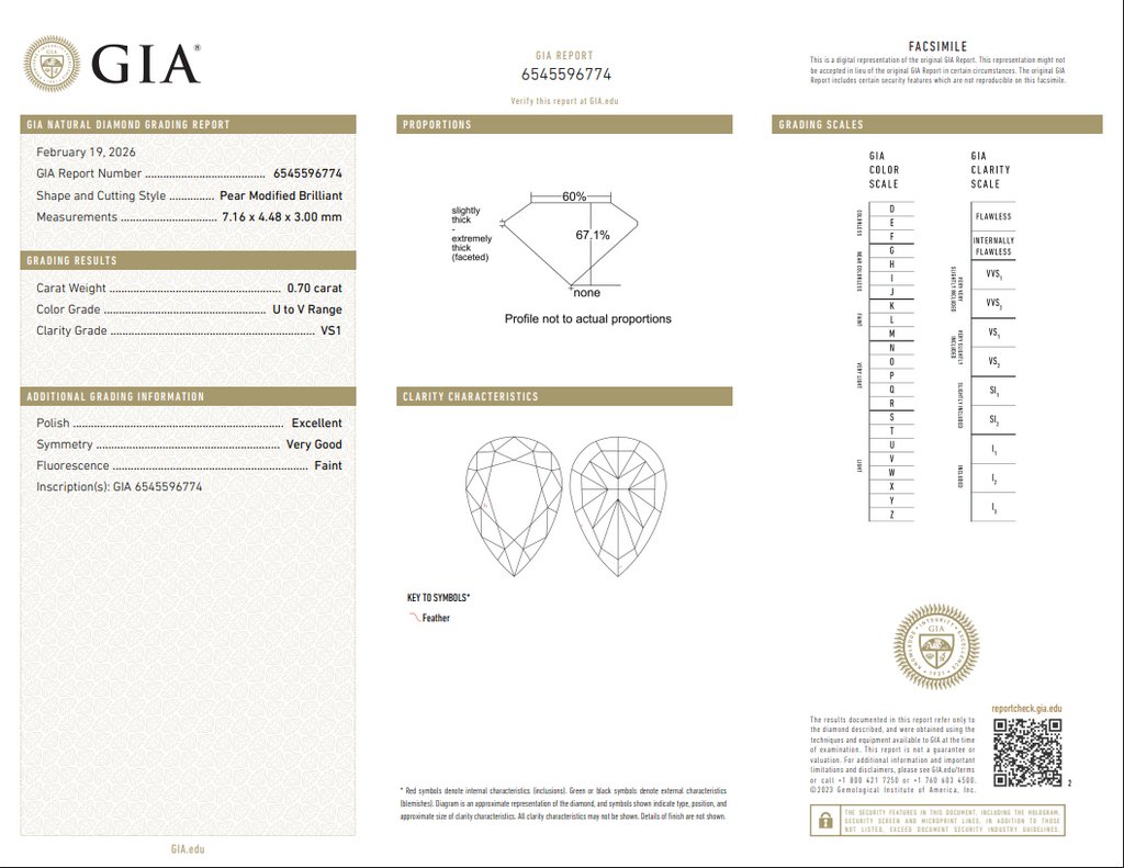 GIA 0.70 CT Natural Pear Modified Brilliant U-V VS1 EX VG