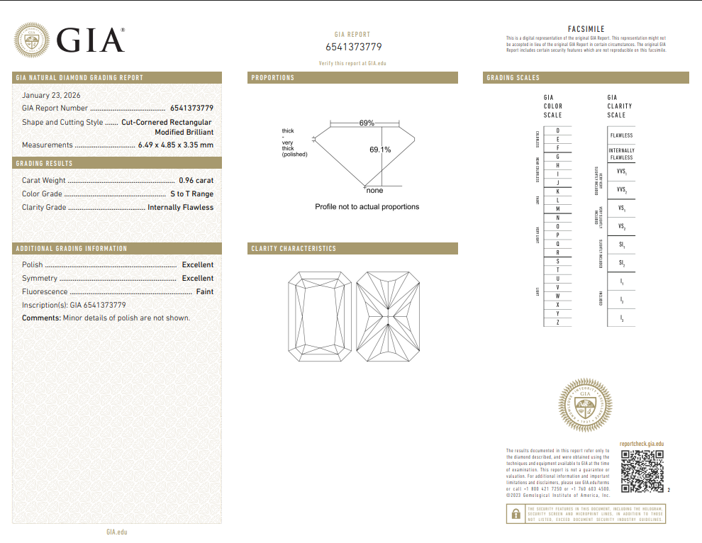 GIA 0.96 CT Natural Radiant Cut S-T Internally Flawless EX EX