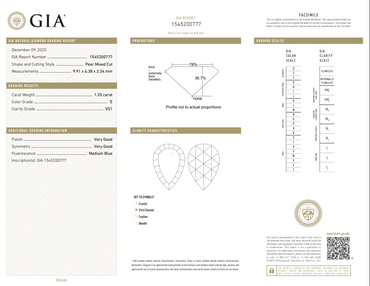 GIA 1.20 CT Natural Pear Mixed Cut E VS1 VG VG