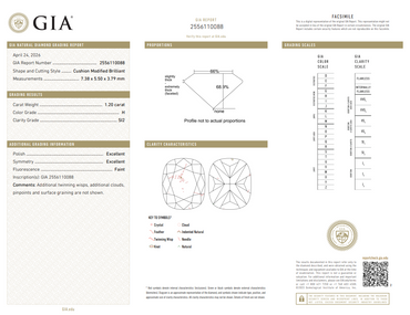 GIA 1.20 CT Natural Elongated Cushion H SI2 EX EX