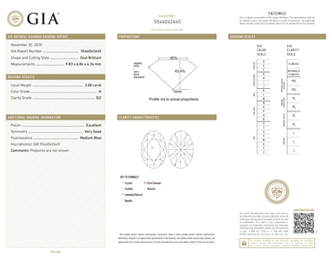 GIA 2.00 CT Natural Oval Brilliant H SI2 EX VG