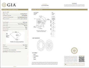 GIA 0.80 CT Oval MB Fancy Orange-Brown VS2