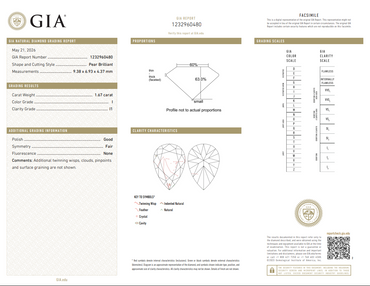 GIA 1.67 CT Natural Pear Brilliant I I1