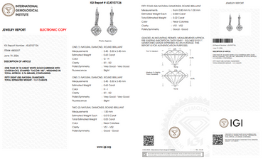 IGI 1.51 TCW Natural Tacori Halo Drop Earrings 3.76G 18k Gold