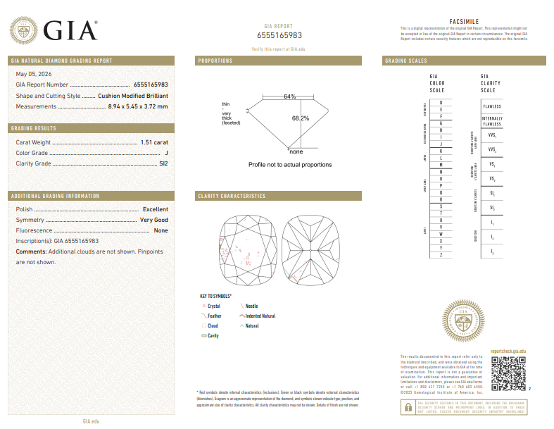 GIA 1.51 CT Natural Super-Elongated-Cushion Modified Brilliant J SI2 EX VG
