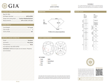 GIA 1.51 CT Natural Super-Elongated-Cushion Modified Brilliant J SI2 EX VG