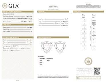 GIA 1.60 CT Natural Triangular Portrait cut I SI2 EX VG