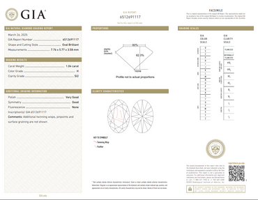 GIA 1.04 CT Natural Oval Brilliant H SI2