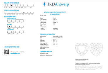 HRD 1.00 CT Natural Heart Brilliant H SI2 EX VG