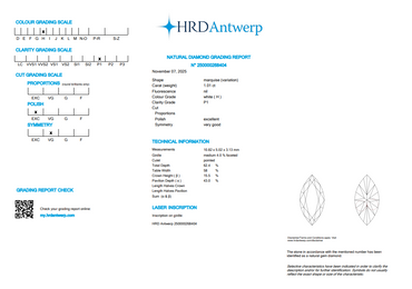 HRD 1.01 CT Natural Marquise Cut H P1 EX VG