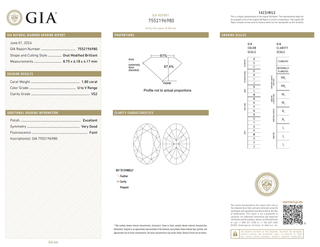 GIA 1.80 CT Natural Oval Modified Brilliant UV VS2 EX VG
