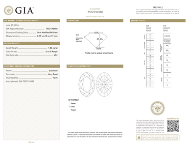 GIA 1.80 CT Natural Oval Modified Brilliant UV VS2 EX VG