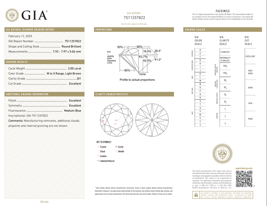 GIA 2.00 CT Natural RB WX Light Brown SI1 XXX