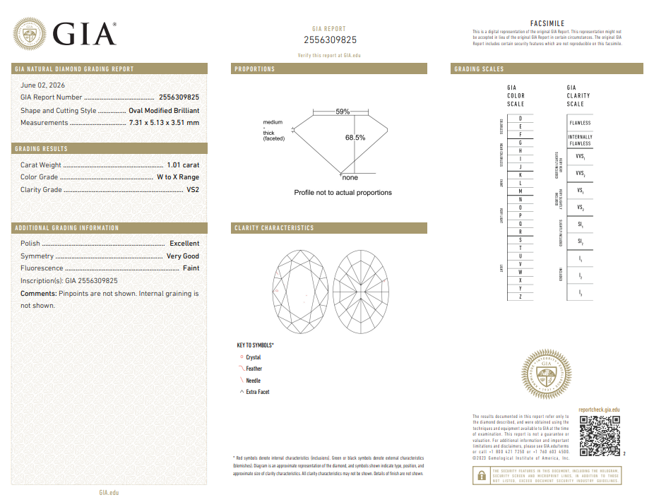 GIA 1.01 CT Natural Oval Modified Brilliant WX VS2 EX VG